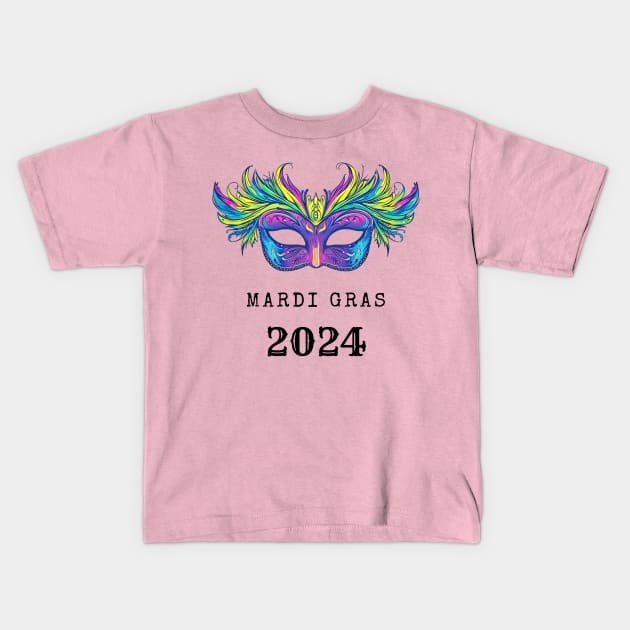 2024 Mardi Gras Fat Tuesday Masquerade Kids T-Shirt by ninistreasuretrove